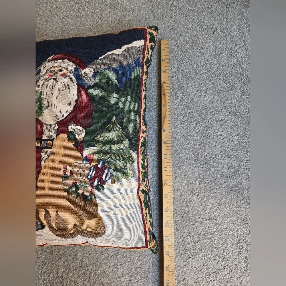 Vintage Tapestry Santa Christmas Accent Pillow Decor Holiday